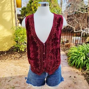 Vintage Red Velvet Bead Embroidered Vest